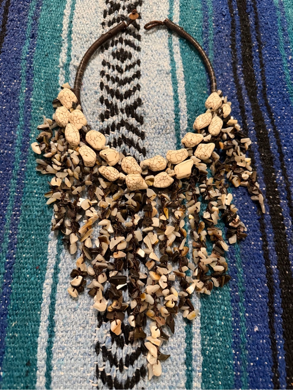 Boho Artisan Shell Chip Multi-Strand Statement Bib Necklace Cream Brown